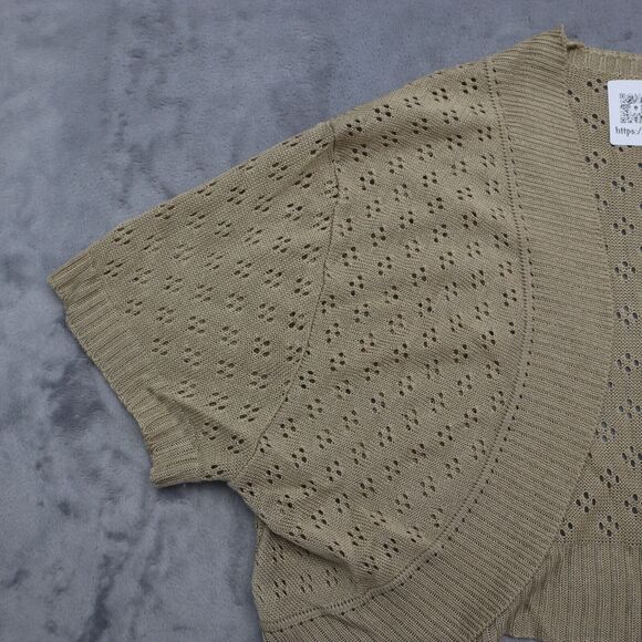 With Sweater Womens 2XL Beige Short Sleeve Open Front Tight Knit Cropped - Picture 8 of 13